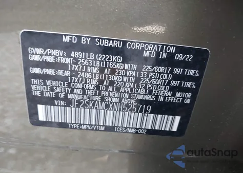 2022 Subaru Forester Wilderness из США, поврежденный, VIN JF2SKAMCXNH525719